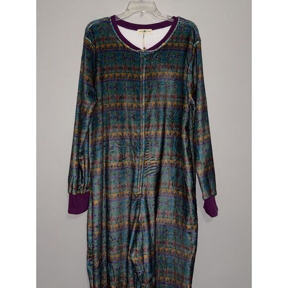 New Natural Life One Piece Pajamas L/XL Floral Boho Plush Fleece Jumpsuit Zip - Picture 5 of 15